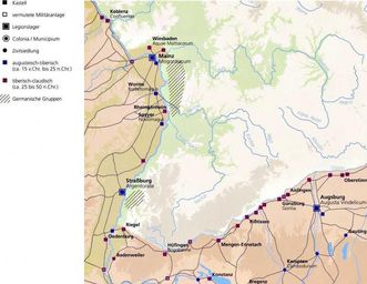Karte römischer Siedlungen in Südwestdeutschland
