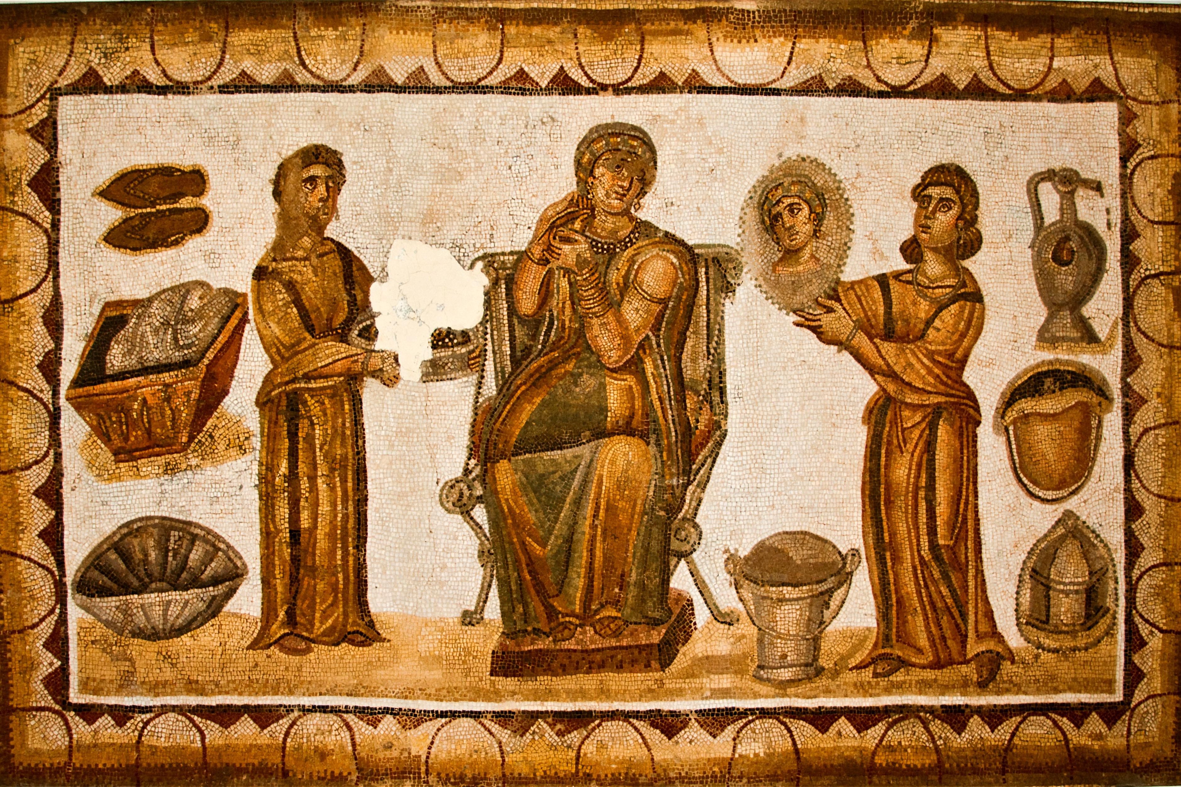 Körperpflege im Alten Rom, Mosaik, im: Museé national de Carthage, Byrsa, Tunesien